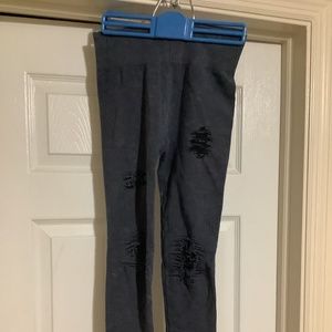 Avocado Distressed Motto High Waisted Leggings, Size S/M Blue/Grey